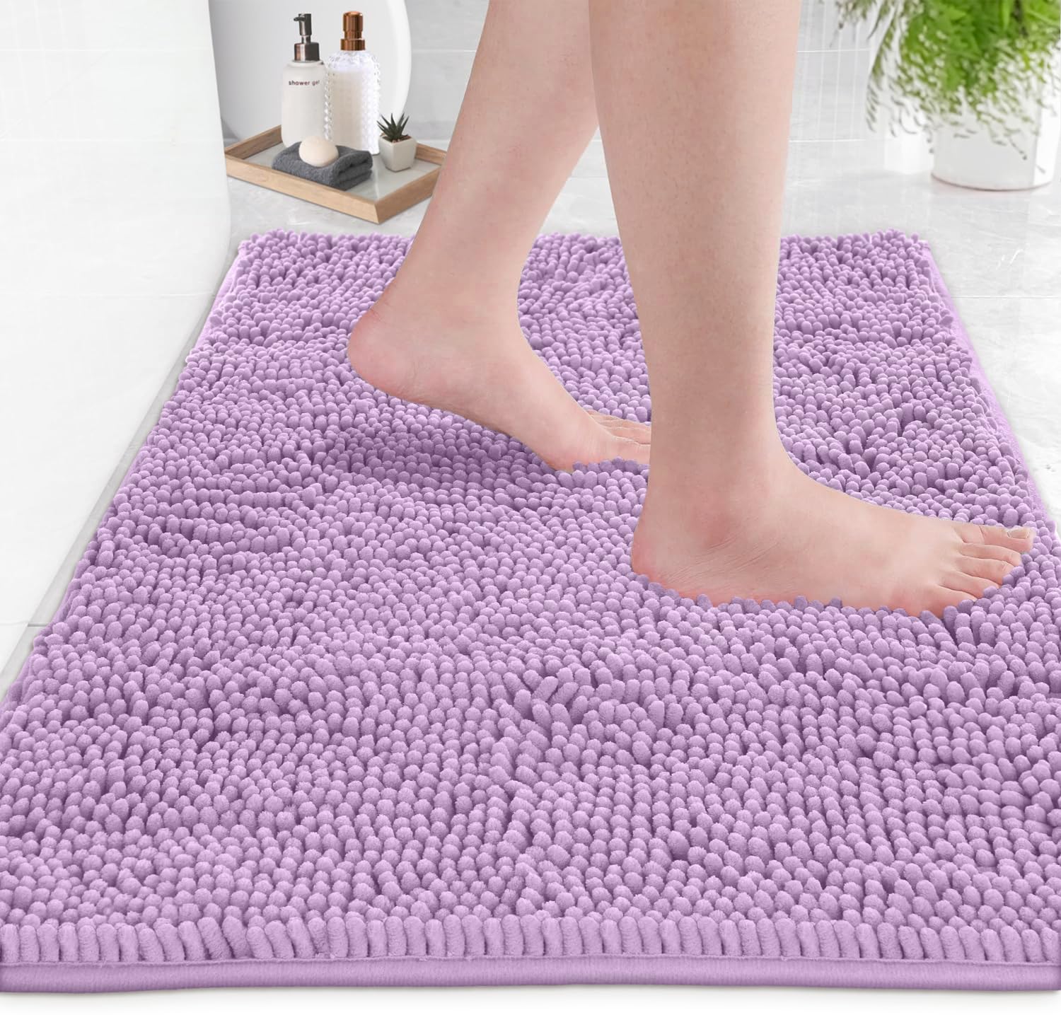LuxUrux Bath Mat-Extra-Soft Plush Bath Shower Bathroom Rug, 1'' Chenille Microfiber Material, Super Absorbent Shaggy Bath Rug (Lavender, 50 x 80 cm) — image 1