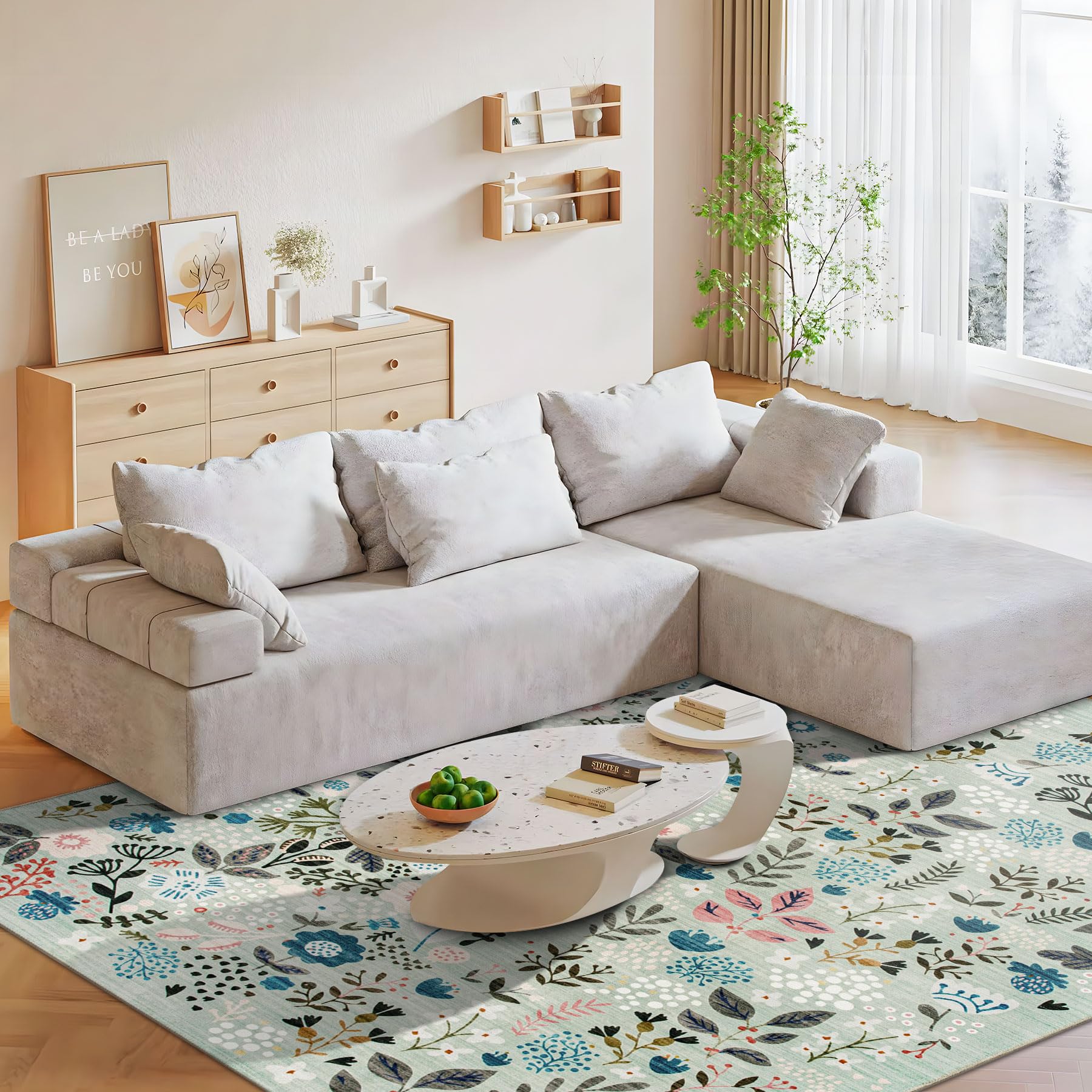 Condition photo showing New/Like New for decomall jasmine washable area rugs, colorful modern flower rug with rubber backing, foldable non sl