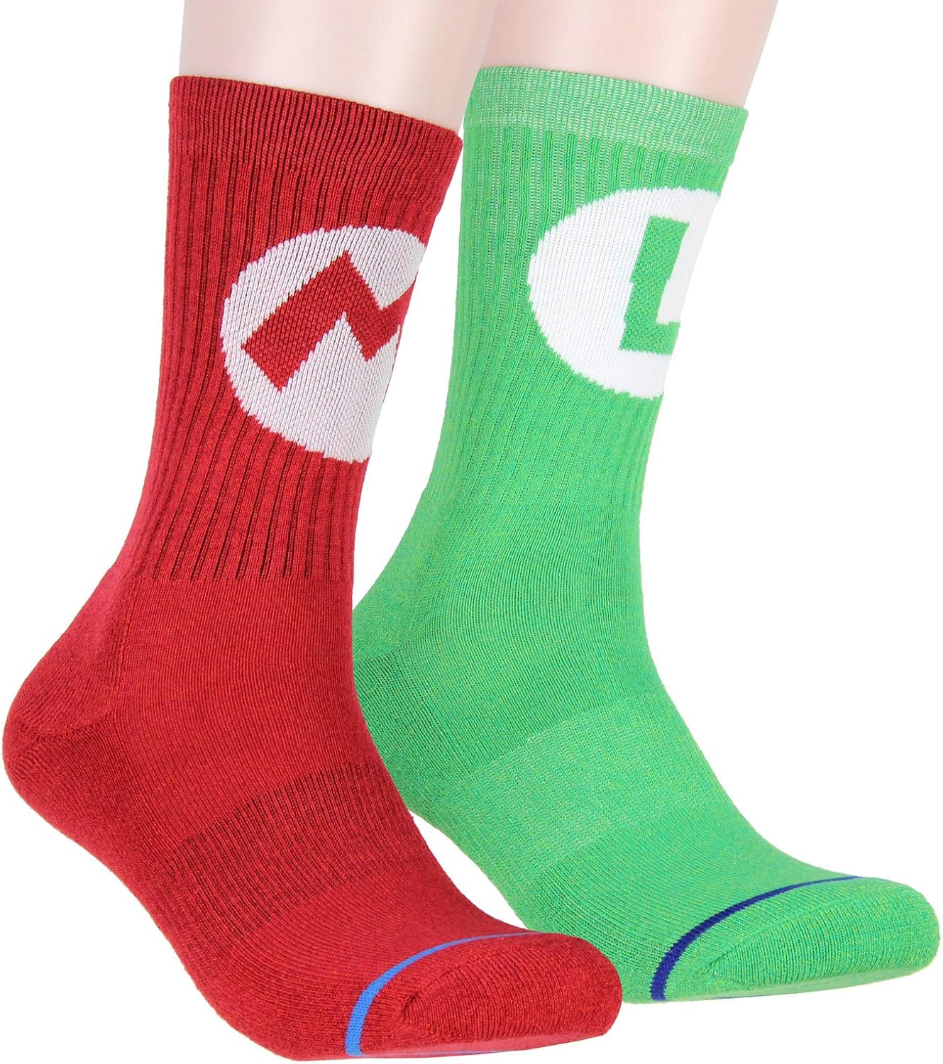 Nintendo Super Mario Adult Mario And Luigi Character Costume 2 Pair Crew Socks For Men Women: Clothing