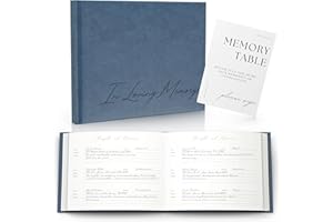 PAIGE MCRAE HOME & DECOR Funeral Guest Book for Celebration Of Life Memorial Service - Leather Memory Book for Funeral Guests to Sign In with Condolence Memory Table Sign & Back Pocket - Blue Guestbook