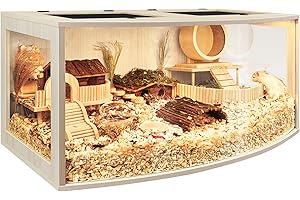 Prolee Hamster Cage Chew Proof Wood, Hamsters Enclosure Openable Top with Curved Design,Waterproof Small Animals Cage with Acrylic Sheets for Gerbils,Hamster Habitat(40 Inches)