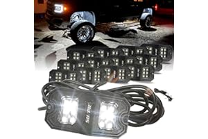SUNPIE 12 Pods White Rock Lights – Quick Connect, 18 Wide-Angle Chips, 4M Extension Wires, 6000K Pure White, IP67 Waterproof, Fits Trucks, SUV, ATV, UTV, Trailer