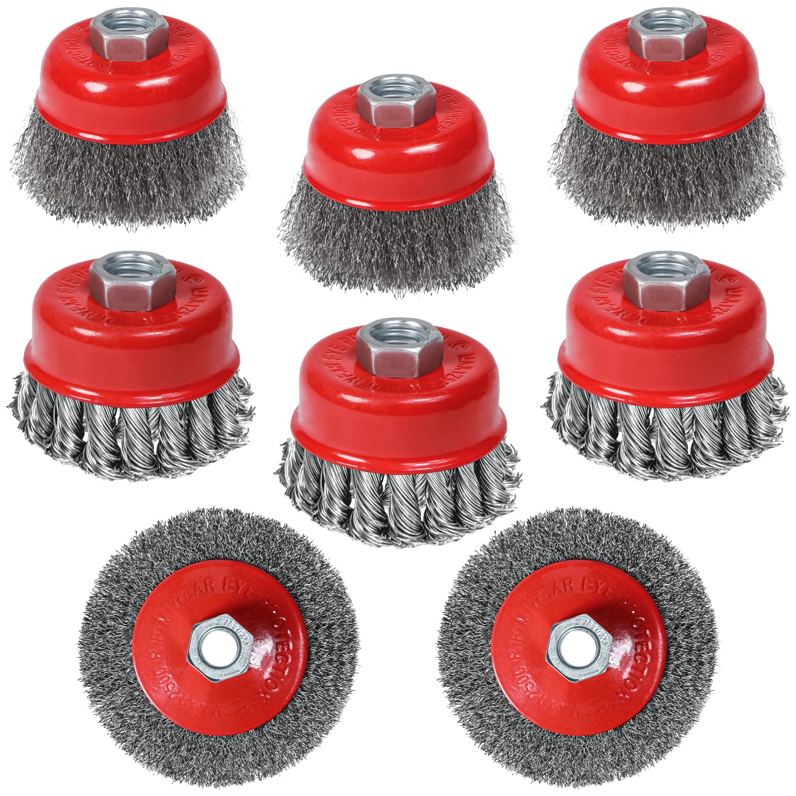 8Pcs Wire Brush for Angle Grinder, Thread M14 x 2 Angle Grinder Cup wire Brush Diameter 75 mm and 100 mm, Steel Wheel for Cleaning, Rust Removal and Grinding