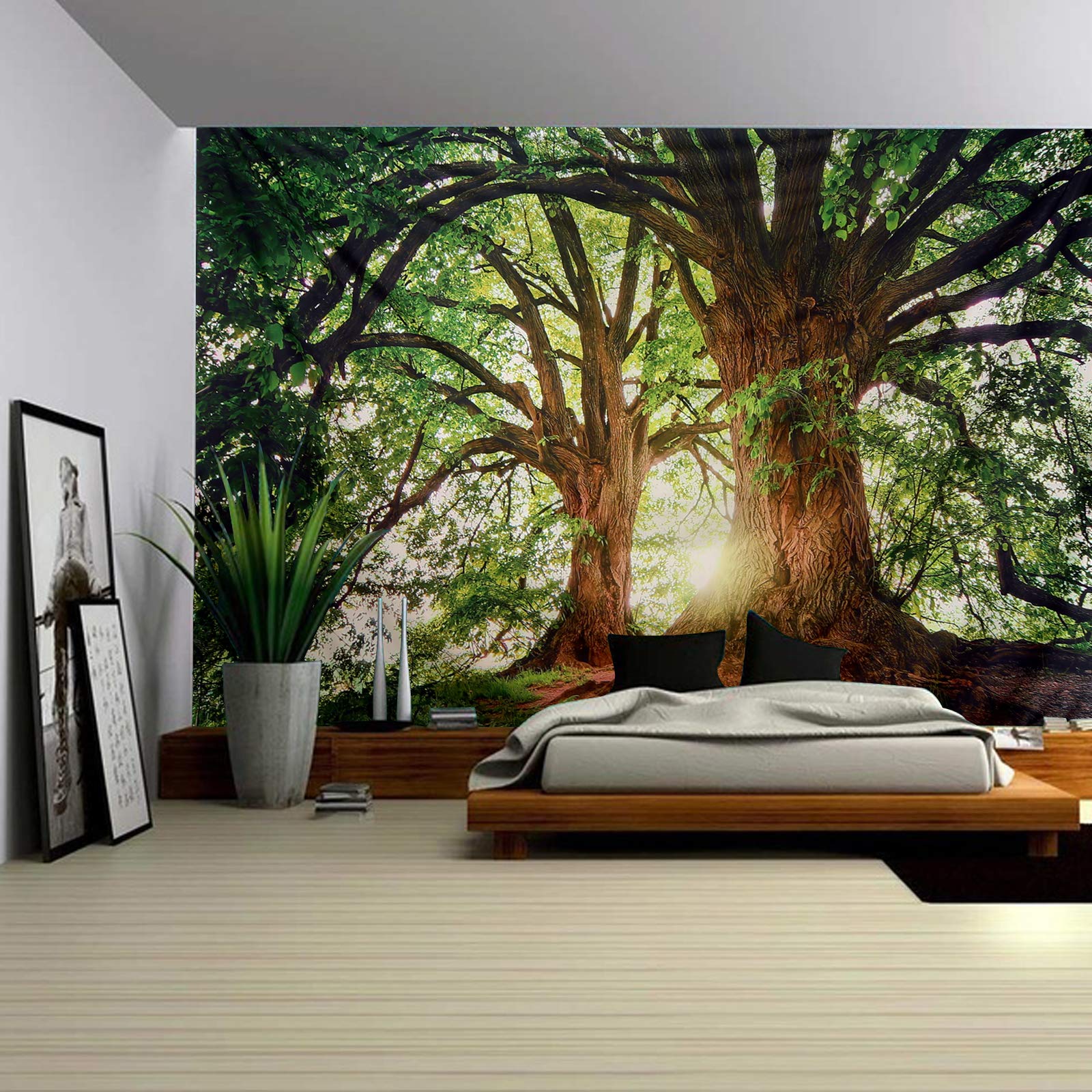 ENJOHOS Forest Tapestry Nature Tree Tapestry, Extra Large Oversized Wall Hanging, Bedroom Living Room Backdrop, Indoor Outdoor Decoration Home Decor (90" L x 71" W, Dark Green)