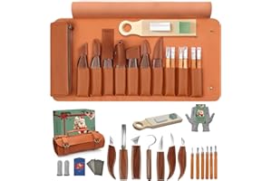 COZYGIFT Wood Carving Kit for Adults & Beginners - 29Pcs Whittling Knife Set with Premium Leather Roll Case - Includes Strop 