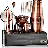 BARE BARREL® Mixology Bartender Kit Bar Set | 14-Piece Cocktail Shaker Set | Martini Barware Mixing Tools for Home Bartending | Incl. 35 Recipe Cards | Gift Set (28oz Boston Shaker, Copper/Black)