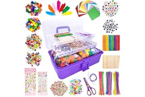 KORTES 1405 Pcs Art and Craft Supplies for Kids, Toddler DIY Craft Art Supply Set Included Pipe Cleaners, Pom Poms, Feather, Folding Storage Box - All in One for Craft DIY Art Supplies (Purple)