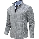 Msmsse Mens Cardigan Sweaters Full Zip Up Stand Collar Casual Knitted Sweater with 2 Front Pockets