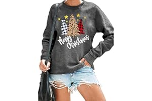 YI XIANG RAN Christmas Sweatshirts for Women Merry Christmas Plaid Pullover Sweatshirts Holiday Vacation Graphic Tees Tops