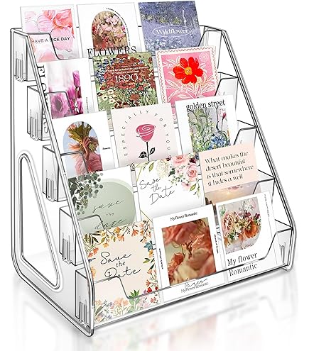 Greeting Card Display Stands - 4 Tier Card Display Rack | Wood Display Shelves | Display Stand | Stickers Display Risers Multi-Functional Display Easel For Greeting Cards Photos Postcards - View #10