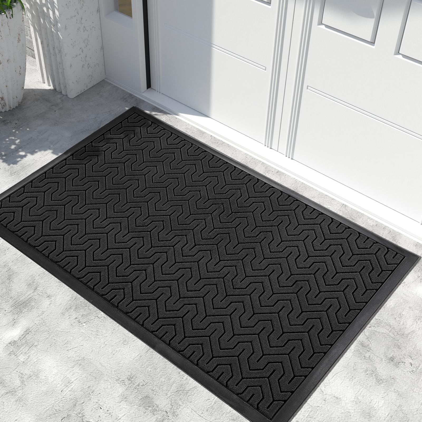 Yimobra Extra Large Door Mat Outside Entrance 60x36, Waterproof Heavy Duty Outdoor Mats for Front Door, Non Slip Rubber Entry Mat for Garage Patio Indoor, Easy Clean, Black Image