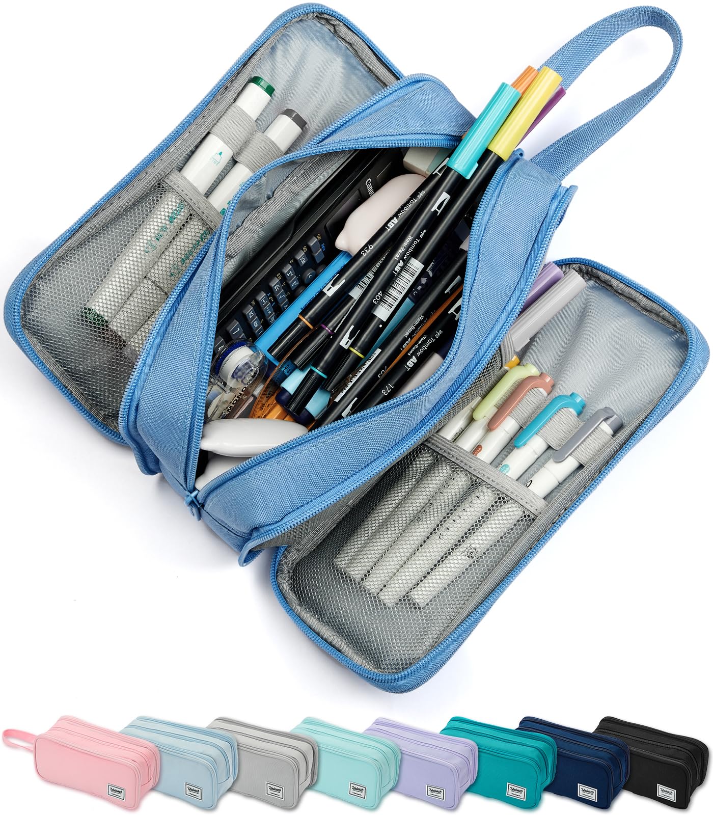Photo 1 of SPACEMATE Pencil Case Pouch Box Bag School Supplies Girls Boys Kids, Cute Preppy Stuff Big Capacity Aesthetic Pen Organizer, Back to College Stationary, Cornflower Blue, Extra Large Style, 2300ml