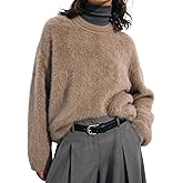Wyeysyt Womens Fuzzy Sweaters Crewneck Fur Sweater Long Sleeve Furry Sweaters 2026 Knit Sweater Jumper Top
