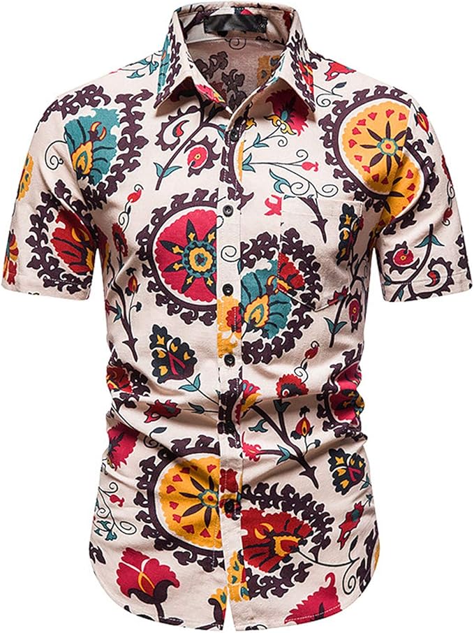 Men Fancy Shirts,Beach Style Cotton Men Casual Shirt for Vacation and