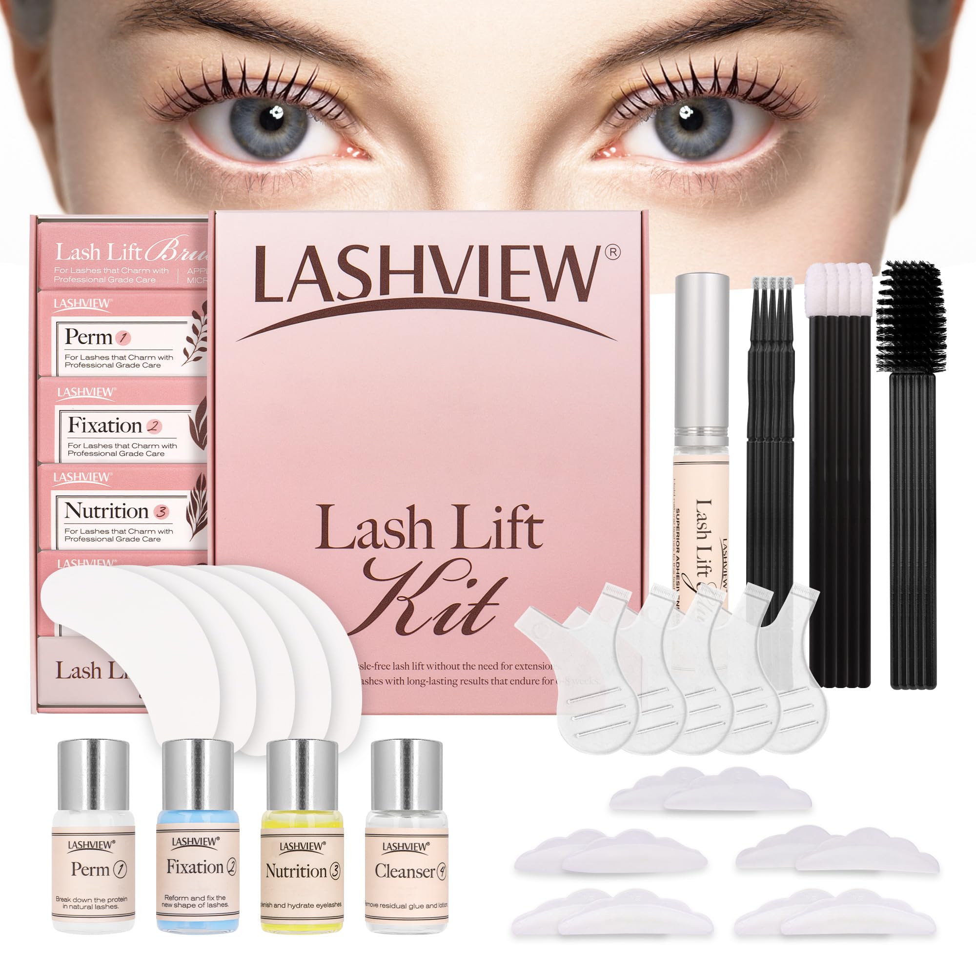 LASHVIEW Lash Lift Kit, Eyelash Perm Kit, Professional Eyelash Curling Lash Extension Set,Lash Curling, Semi-Permanent Curling Perming Wave Suitable for Salon