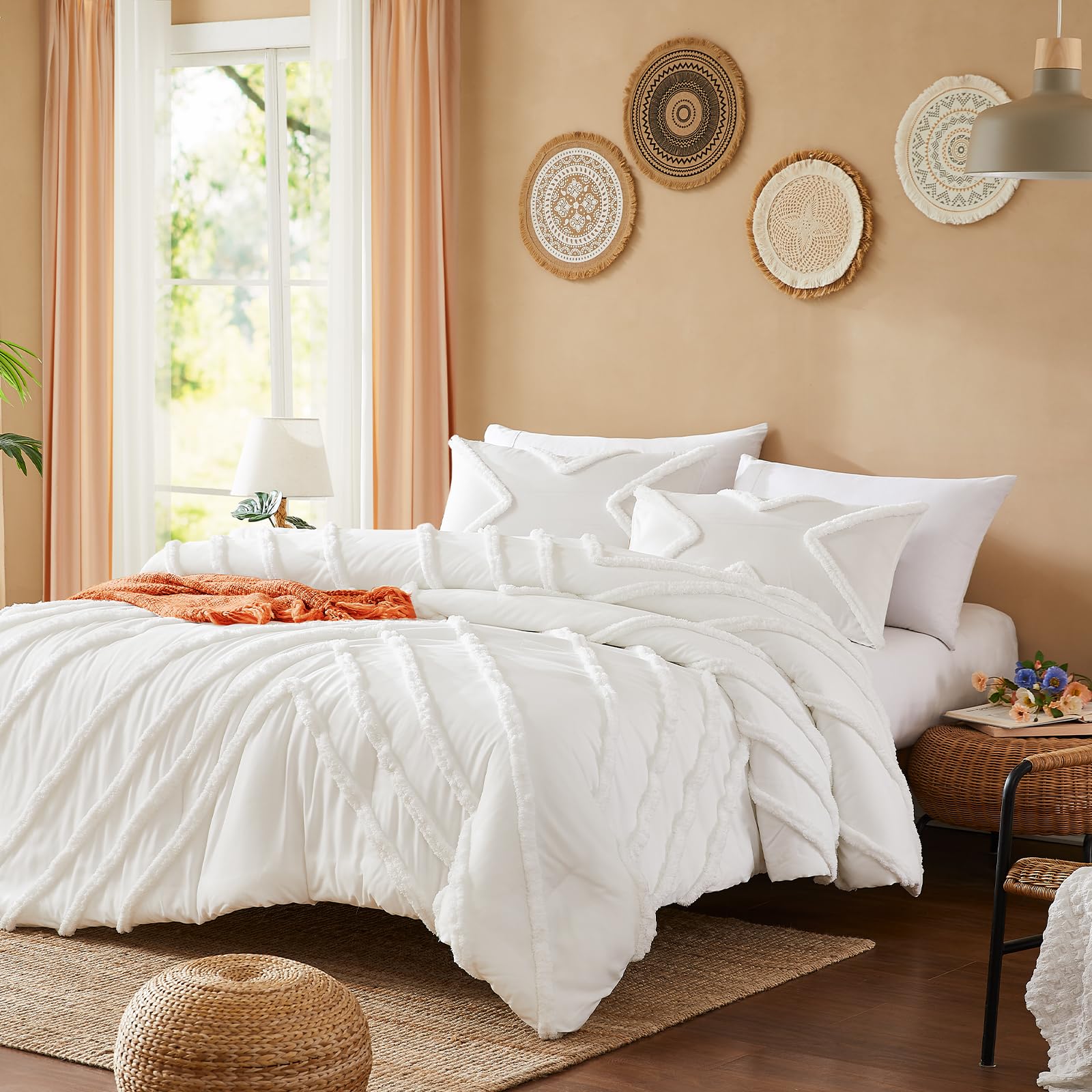 Photo 1 of Cupocupa Queen Comforter Set Ivory Tufted Comforters Sets Bedding for Queen Bed 3PCS Boho Comforter Soft Fluffy Lightweight Comforter with 2 Pillow Cases for All Season