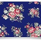 Soimoi Dressmaking Cotton Poplin Fabric 58 Inches Wide Floral Printed Material By The Yard-Royal Blue