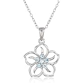 Amazon Collection Genuine or Created Gemstone Birthstone Flower Pendant Necklace with Chain in Sterling Silver, 18"