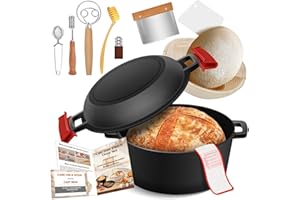 Cast Iron Dutch Oven for Bread Baking, Banneton Bread Proofing Basket Sourdough Bread Baking Supplies, 2-in-1 Dutch Oven Pot 