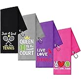 VitalCozy 4 Pieces Tennis Towel Funny Embroidered Tennis Towel with 4 Clip Sports Court Accessory Gifts for Men Women