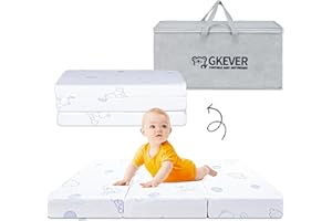 GKEVER Tri-fold Pack and Play Mattress, 38x26 Dual-Sided Foldable Baby Mattress for Pack n Play, High Resilience Memory Foam Travel Pack n Play Mattresses Pad with Removable Cover & Carrying Bag