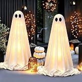 2 Pack 5 Ft Halloween Decorations Outdoor - Light Up Ghost Decor | Spooky DIY Standing Decor Set with Small Accessories, 8 light modes with timer for Front Yards, Gardens, Lawn and Party