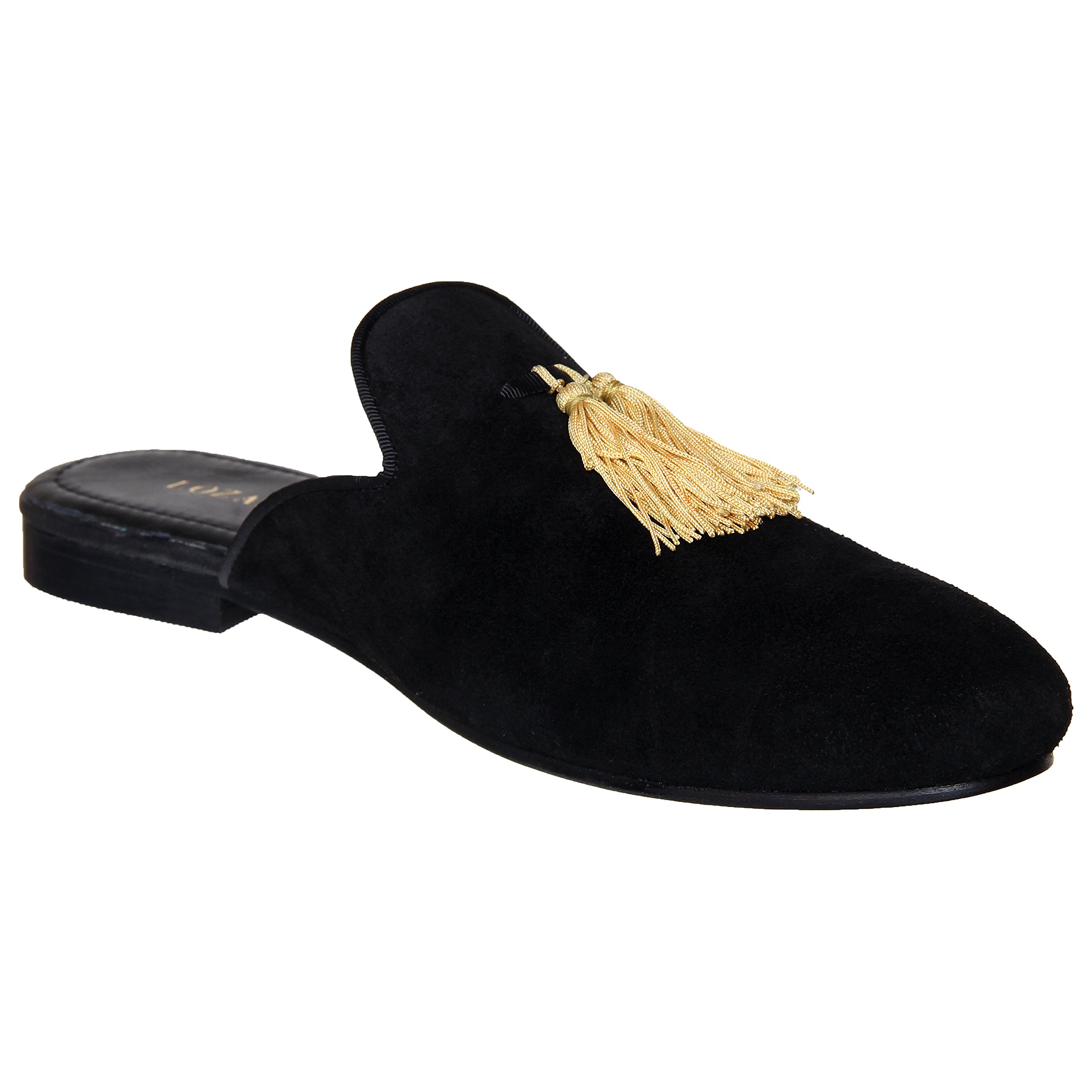 Lozano Black velvet mules with gold tassel Casual Shoes Black