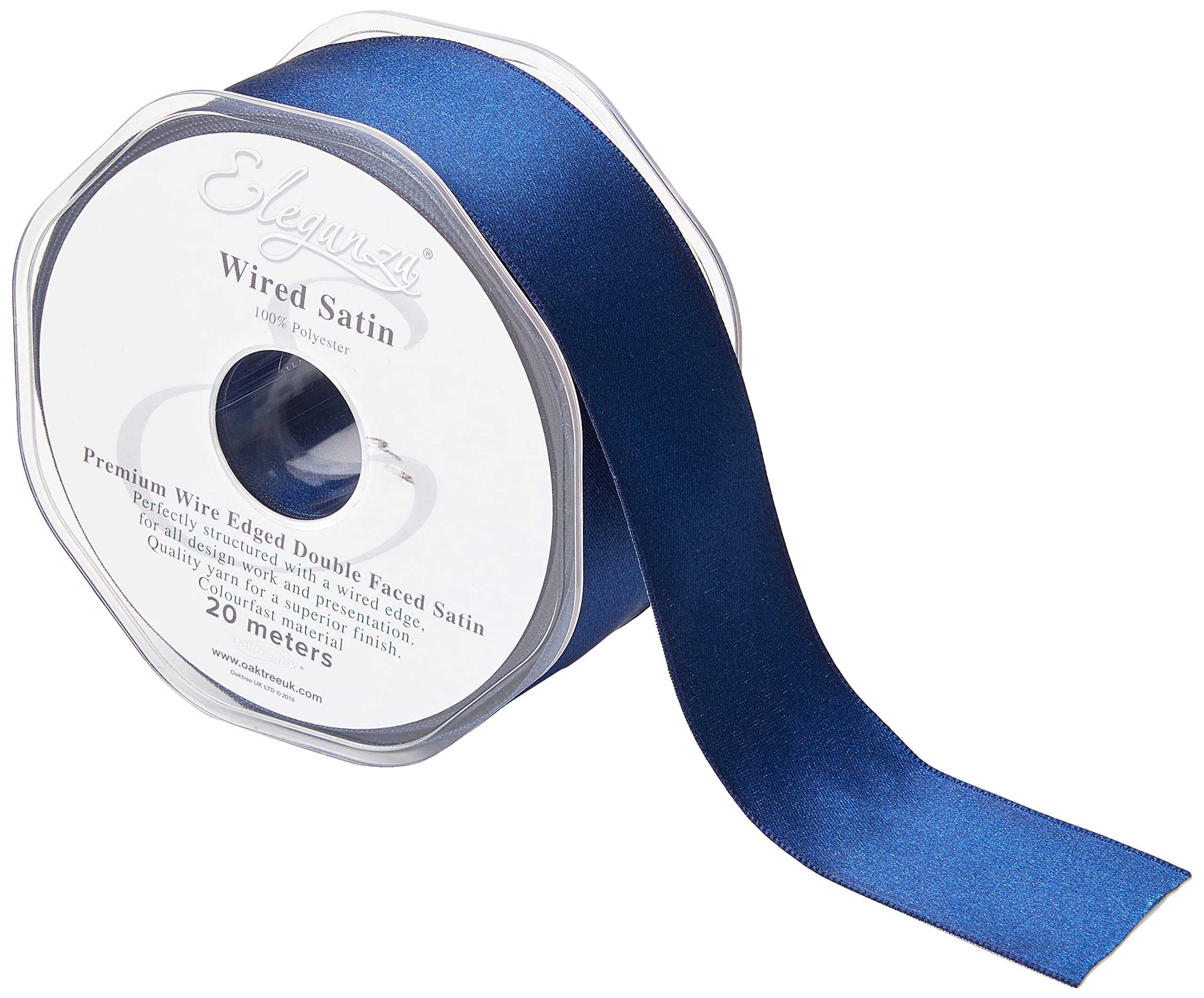 Eleganza Wired Edge Premium Double Faced Satin, Navy Blue, 38mm x 20m