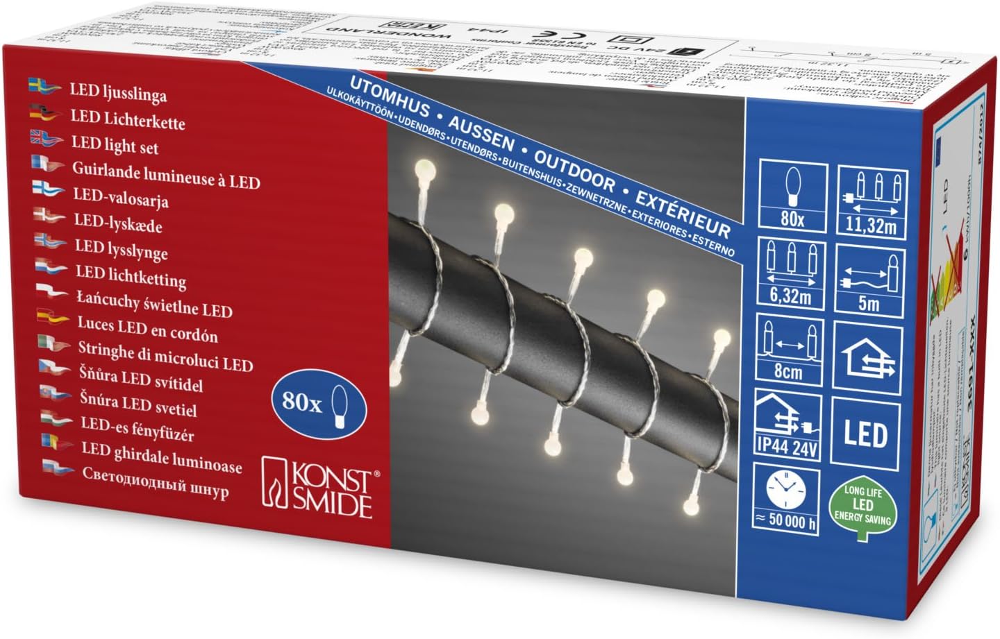 Konstsmide LED Berry Christmas Lights / Outdoor or Indoor (IP44) Fairy Lights / 80 Warm White Diodes / Transparent Cable String Lights