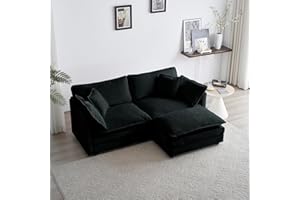 GNIXUU Deep Seat Sectional Sofa, Comfy Cloud Couch Loveseat with Ottoman, 76.7" Modern Chenille Upholstered Modular Sofa L Shaped Couch for Living Room, Apartment, Studio, Office(Black).