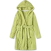 Topgal Leopard Cat Robe for Girls Fleece Toddler Kids Teen Hooded Bathrobe Size 4T-18