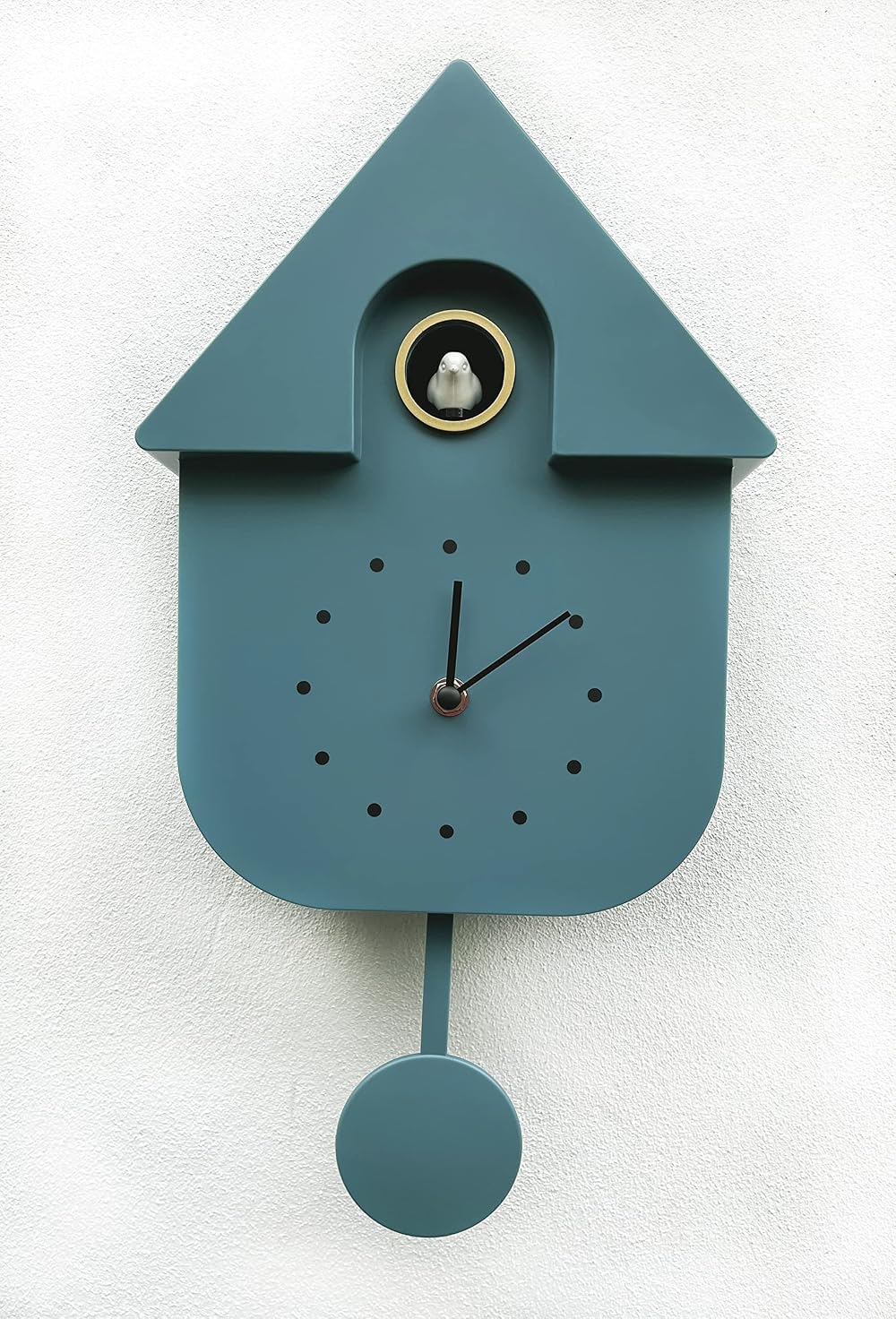 SPRING LIFE Cuckoo Clock Wall Chalet Modern Bird Tweeting Chime Grey Blue