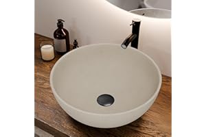 YIMAI INGENUITY YIMAI Handcrafted Concrete Vessel Sink with Faucet & Drain – Eco-Inspired Coffee Grounds Countertop Basin, 15.7"x5.5", Artisan Brown Cement Bathroom Vanity Bowl for Modern & Luxury Spaces