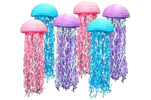 TUSAUW 6pcs Jelly Fish Paper Lanterns for Wedding Kids Baby Shower Party Jellyfish Decor Birthday Decoration Paper Lanterns Indoor Outdoor Wishes Lantern Ocean Mermaid Themed Party Decorations(Laser)