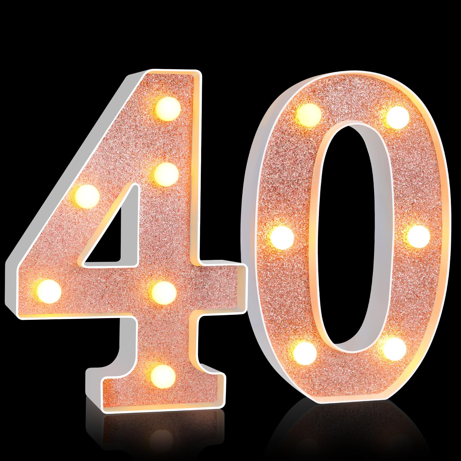 Photo 1 of Treela 8.7'' Birthday Decorative LED Light up Numbers, Glitter Marquee Number Sign for Night Birthday Party Decorations Anniversary Bar LED Sign Backdrop Wall Table Centerpieces(40th,Rose Gold)