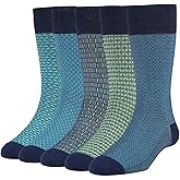 FLGYTH Men's Dress Socks - Premium Bamboo Fiber Patterned Socks, Business Casual, 5-Pair Crew Socks