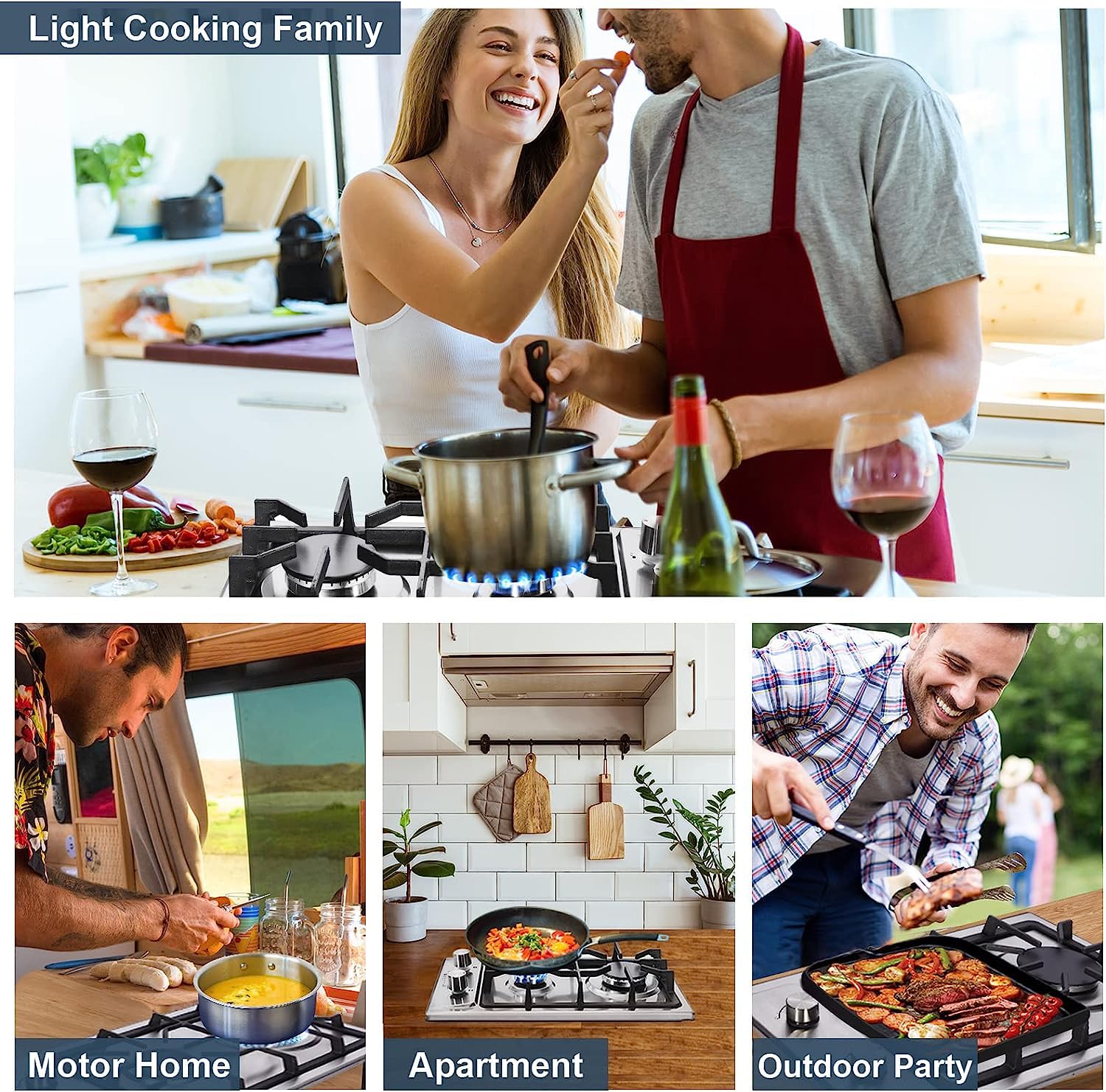 Trifecte 12 Inch Stainless Steel Gas Cooktop with 2 Italy Sabaf Sealed Burners, Portable Gas Stove Top for Apartment Outdoor RVs, NG/LPG Convertible Thermocouple Protection(Gas Regulator Not Included)