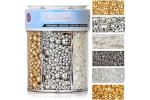 KERCKY Sprinkles for Cake Decorating, 11Oz 3 Colors Gold Silver White Pearl and Sanding Sugar Sprinkles Mix for Cake Cupcake Ice Cream Donuts Cookie Baking Toppings