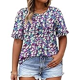 VISLILY Womens-Plus-Size-Summer-Tops Cute Ruffle Short Sleeve T Shirts Casual Crewneck Tunics Loose Blouses Tee XL-5XL
