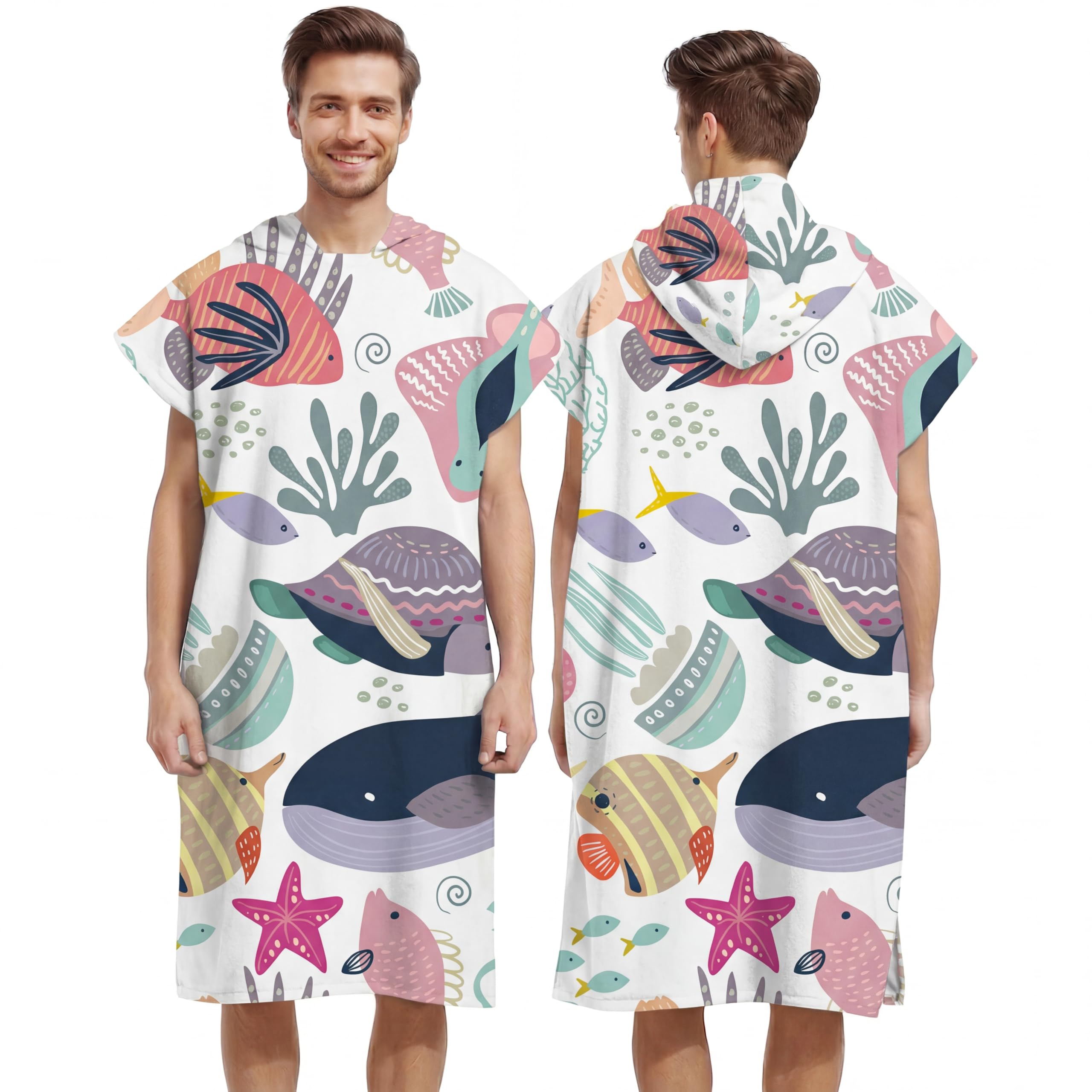 LOMTRATS Quick-drying Surf Poncho, Changing Towel, Bathrobe, Sports Towels for Swimmers,Hoodie for Adults,Swimming,Beach,Surfing,Diving,Bathing（Adult-M）