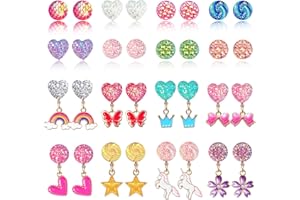 EleMirsa 16 Pairs Clip On Earrings Little Girl Party Favor Princess Clip on Earrings Dress Up Pretend Play Earrings for Little Girl Kids Toddlers Jewelry Set