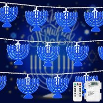 Guirlandes lumineuses Menorah Décorations de Hanouccah, Guirlandes lumineuses Hanouccah 20 LED bleues Lumières scintillantes Hexagramme Étoile Magen pour Hanouccah Juifs, Pâque Shabbat, Synagogue