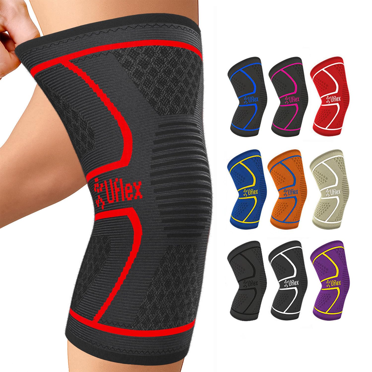 Uflex Athletics Knee Compression Sleeve Support for Running, Jogging, Sports, Joint Pain Relief, Arthritis and Injury Recovery-Single Wrap