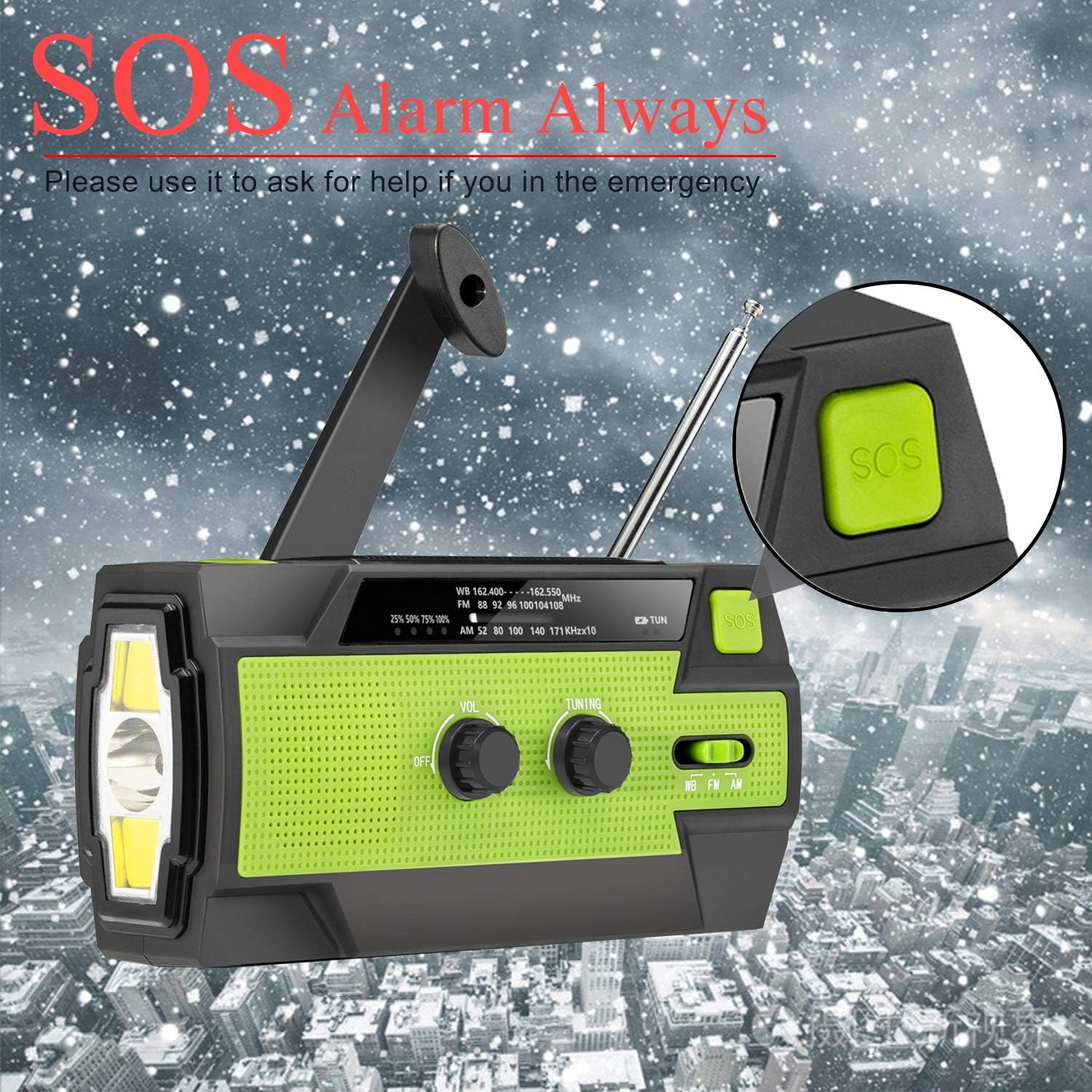 [2020 New Version] Emergency-Hand-Crank-Radio,4000mAh Portable Weather Solar Radios with Motion Sensor Reading Lamp,3 Gear LED Flashlight,SOS Alarm,Cell Phone Charger,AM/FM/NOAA (Green): Electronics