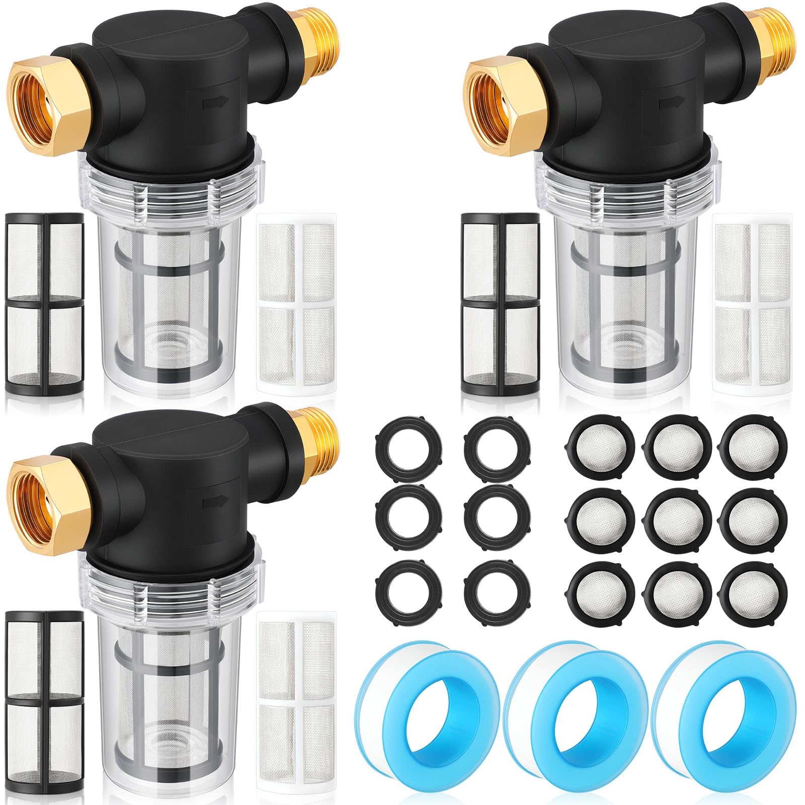 Photo 1 of Retisee Washing Machine Water Filter Water Hose Filter Sediment Filter Inline Water Filter for Hose Garden Hose Filter Pressure Washer Filter with 40 Mesh 100 Mesh Screen(3 Sets)