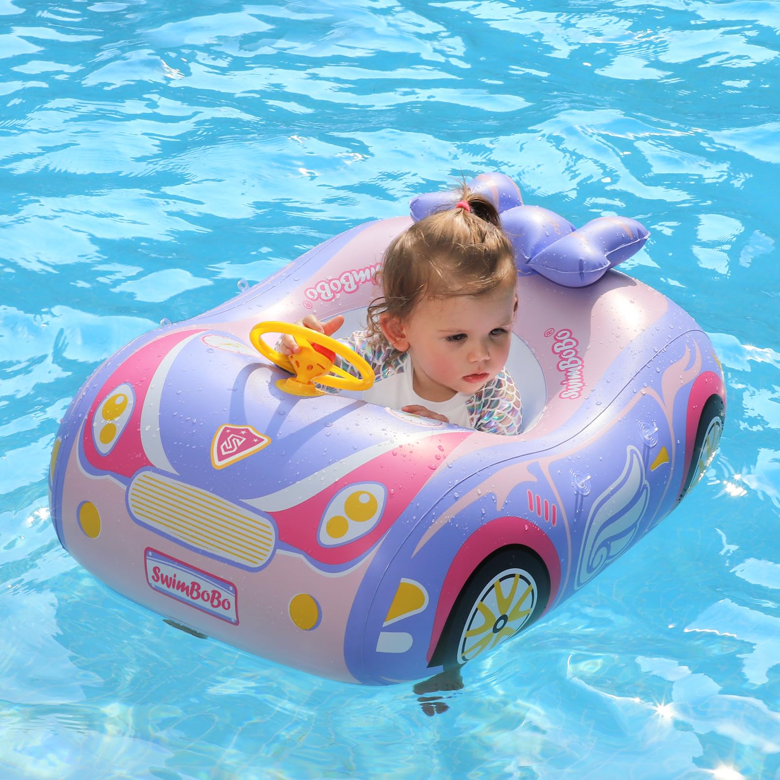 Photo 1 of Swimbobo Toddler Pool Float with Seat Boat Inflatable Ride-on Car for Kids Outdoor Toys(Purple Pink Car)