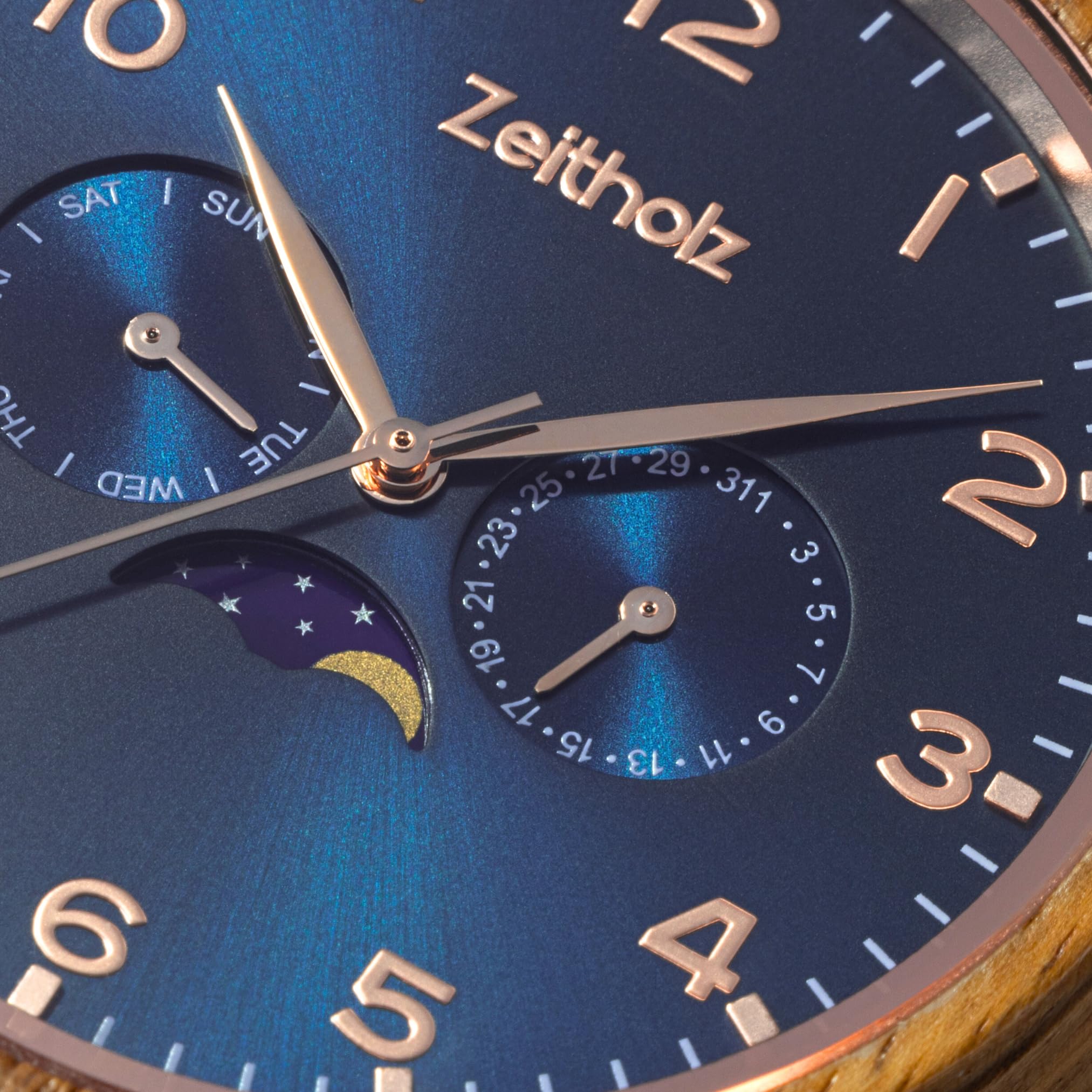 Zeitholz Holzuhr Herren, für Herren, Armbanduhr, Neue Klitten Kollektion, Analog, 42mm, 100% Naturholz mit Japanischem Quarzwerk. Zeitloser Stil, nachhaltiger Luxus. (Blau) 4