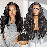 LUVME HAIR All-Day Comfort Real Glueless 7x6 HD Lace Wig 200% Density Hair PartingMax Lace Wigs Loose Body Wave Lace Front Wigs Human Hair Pre Cut Plucked Lace Frontal16 Inches Natural Black Color