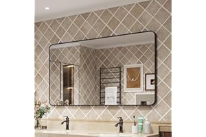 Wanzvisk Black Framed Mirrors for Bathroom,40 x 30 Inch Rounded Conner Rectangle Mirror for Wall, Matte Black Vanity Mirror with Tempered Glass,Anti-Rust,Hangs Horizontally or Vertically