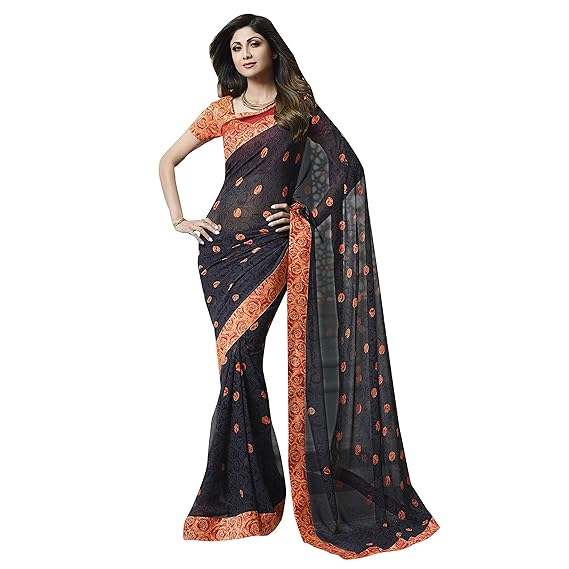 Womens Georgette Saree With Unstitched Blouse Piece (SHILPA2505SSSR01_Black)